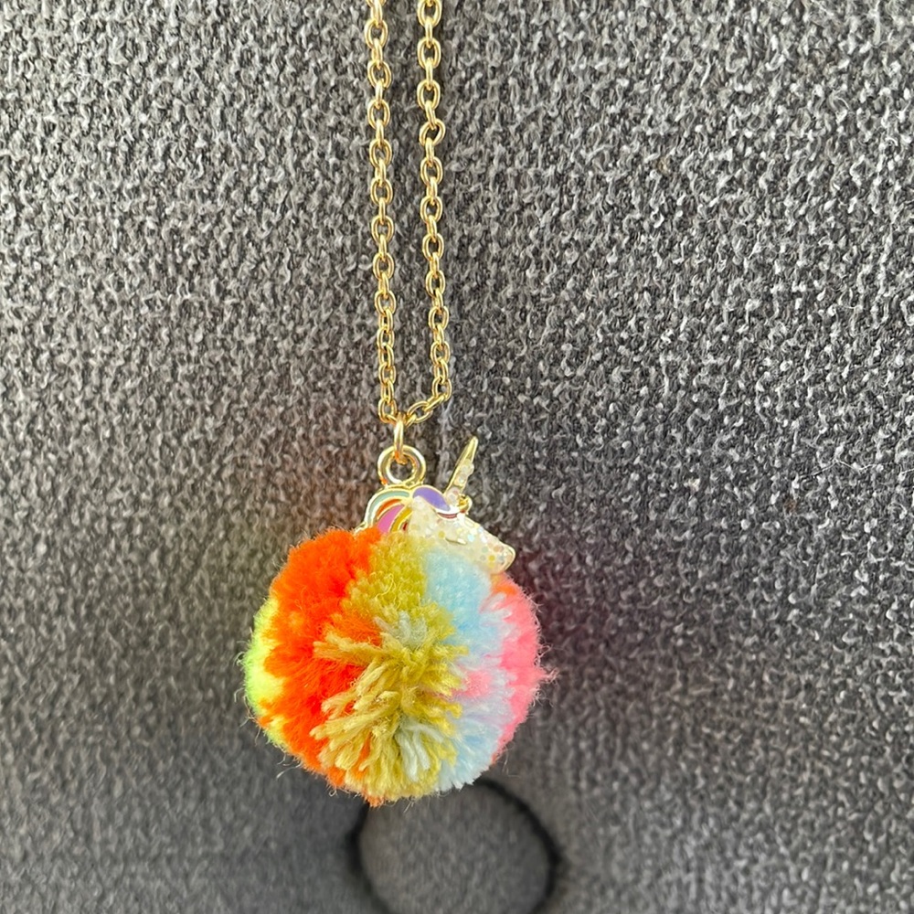 Claire’s Rainbow Unicorn PomPom Necklace
